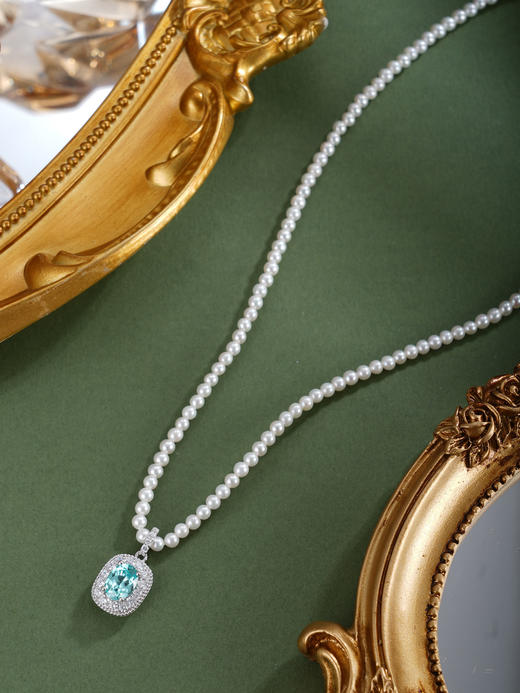 子佩集【诗心湛蓝】银S925珍珠惜王妃项链【ZZXL032】2.8mm珠蓝椭圆方块2601 商品图2