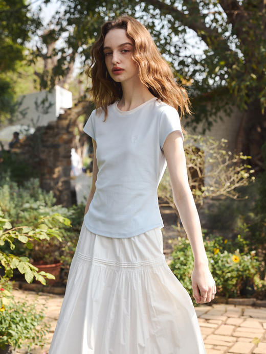 OLrain欧芮儿2026蓝色T恤夏季透气舒适短袖上衣 商品图1