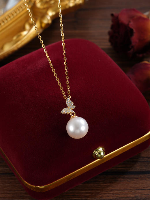 子佩集【蝶序华年】银S925珍珠惜王妃套链【P3077】9mm珠镀金蝴蝶2601 商品图3