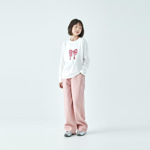 棵初2026年春季新款亲子中大女童清新文艺感休闲裤纯色斜纹棉裤子 商品图1