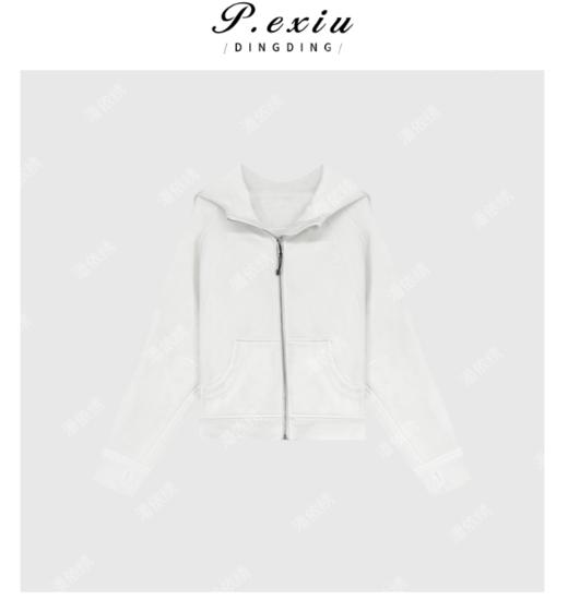 04-2潘依绣丁丁宠粉夏季新款连帽白色简约随性百搭短款卫衣外套W7810 商品图0