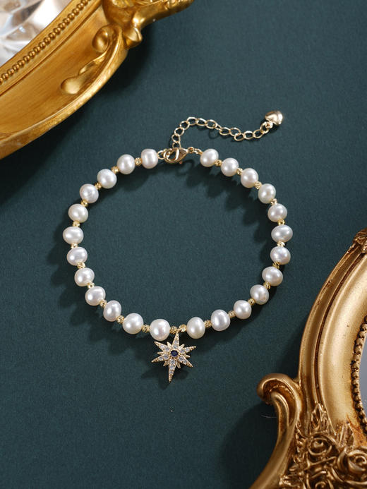 子佩集【星芒爱河】珍珠惜王妃手链【ZZSL025】5.5-6mm珠镀金星芒2601 商品图4
