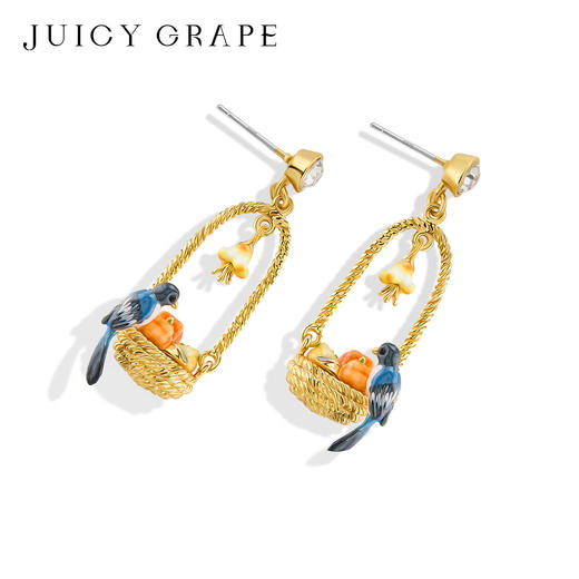Juicy Grape首饰套装轻奢小众珐琅项链手链耳环戒指新年生日礼物 雀柿呈祥-喜柿果篮耳环 商品图4