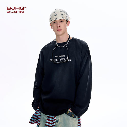 BJHG不计后果 重磅长袖男t恤春季2026新款美式做旧潮针织打底衫女 商品图2