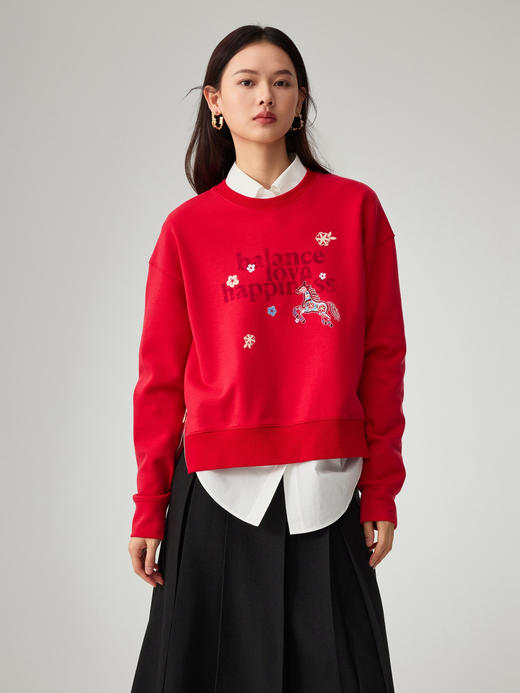 EP雅莹新年红色马到成功刺绣卫衣 商品图1