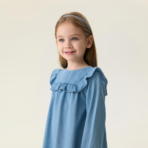 马克珍妮文艺荷叶边女童牛仔连衣裙2026年春装新款560111 商品图2