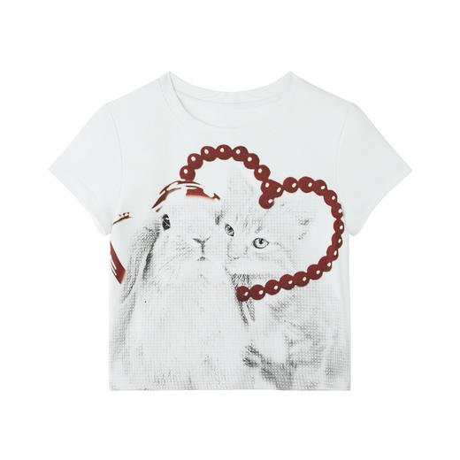 FTT Flythetruth 猫咪短袖T恤女夏季短款美式潮牌印花风百搭上衣 商品图4