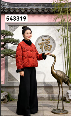 543319拼水貂毛国风鹅绒服