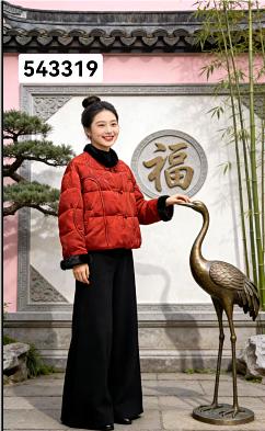 543319拼水貂毛国风鹅绒服 商品图0