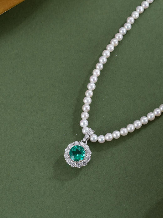 子佩集【森语初晴】银S925珍珠惜王妃项链【ZZXL021】2.8mm珠绿太阳花2601 商品图3