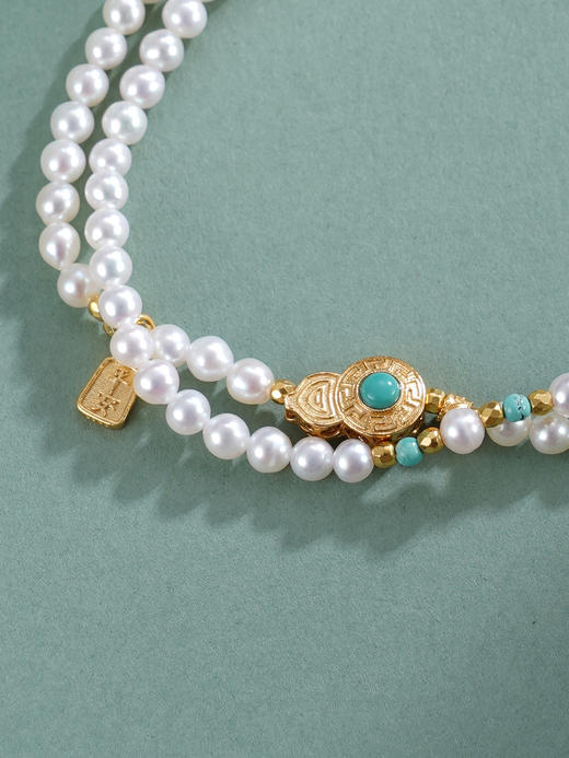 子佩集【福禄灵韵】银S925珍珠惜王妃手链【QNS0002】3mm珠镀金绿松石葫芦2601 商品图6