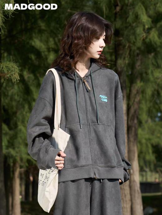 马得工地/MDGDTZ241512/麂皮连帽开衫卫衣 商品图3