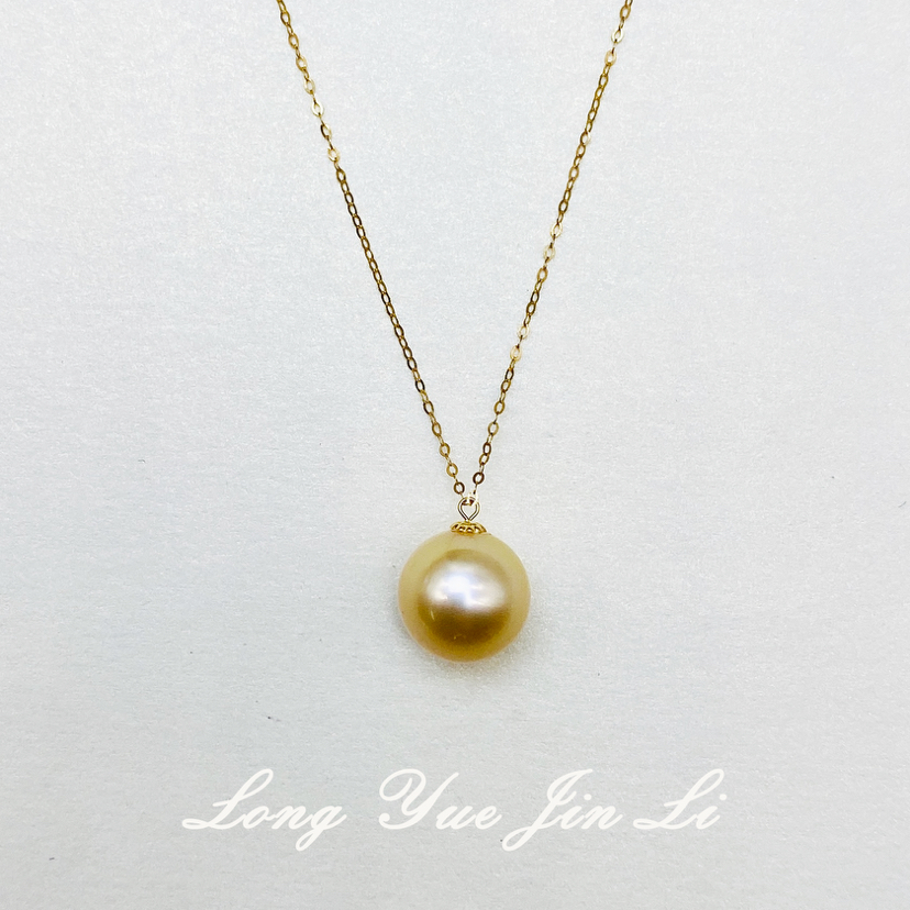 18K金珍珠套链（海水金珠）；11-12mm