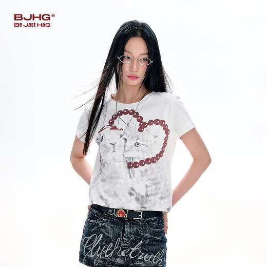 FTT Flythetruth 猫咪短袖T恤女夏季短款美式潮牌印花风百搭上衣 商品图2