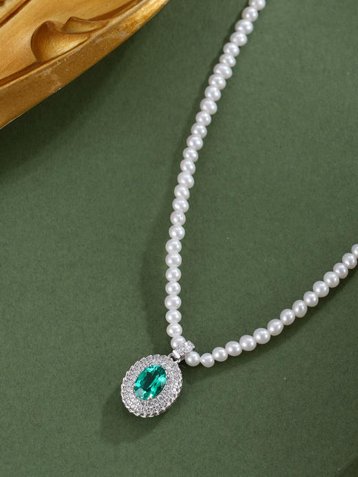 子佩集【碧落凝霜】银S925珍珠惜王妃项链【ZZXL031】2.8mm珠绿椭圆2601 商品图3