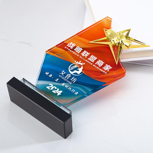 水晶奖杯定制做授权牌经销年会优秀员工刻字金属铝板高端立体奖牌 商品图4