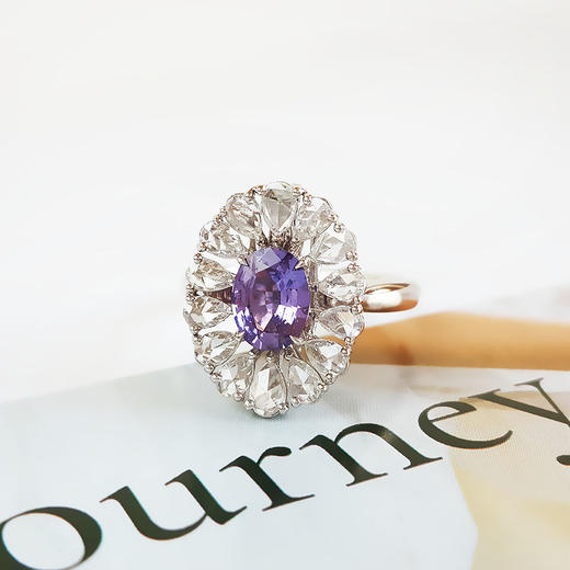 【天然正品】AU750收藏级白金豪镶钻镶天然1.03克拉无烧薰衣草紫蓝宝石戒指吊坠两用款22.3*13.6*7.6MM（皆取最大值）14号（戒圈可改）231225TJ40 商品图4