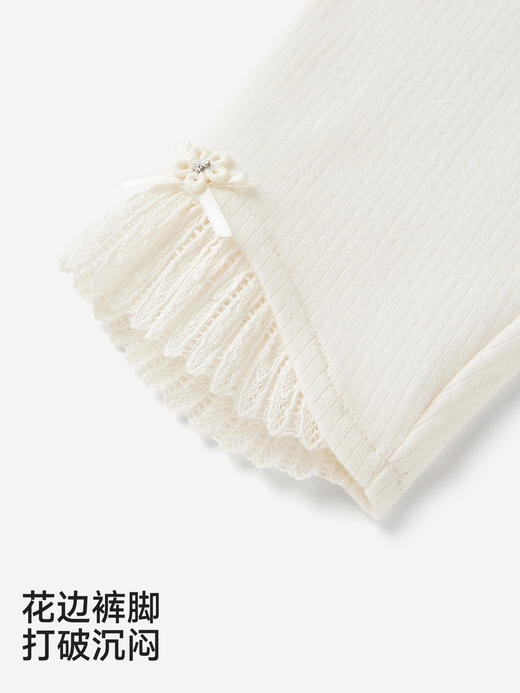 英氏女童裤子修身长裤针织白色蕾丝花边打底裤新款YRKDJ1S054A 商品图3