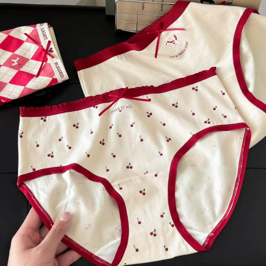 马上幸运樱有尽有～2026马年情侣红内裤本命年樱桃红男裤女裤 商品图4