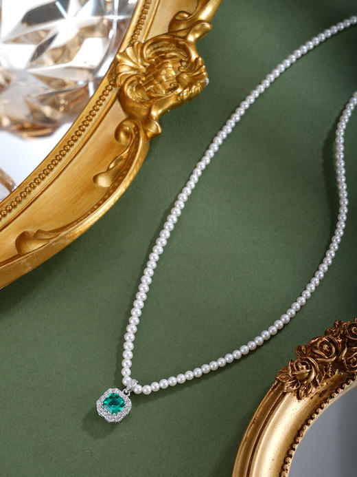 子佩集【碧海方糖】银S925珍珠惜王妃项链【ZZXL019】2.8mm珠绿方块2601 商品图2