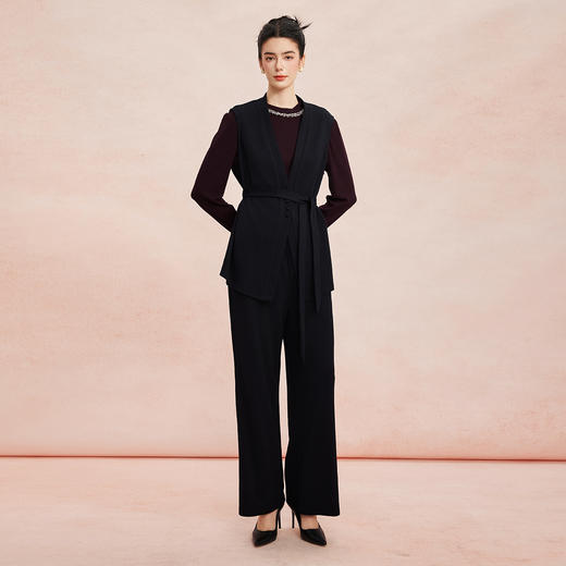 RE401斯尔丽26新款小香风V领马甲外套+打底衫+直筒长裤免搭配三件套装 商品图8