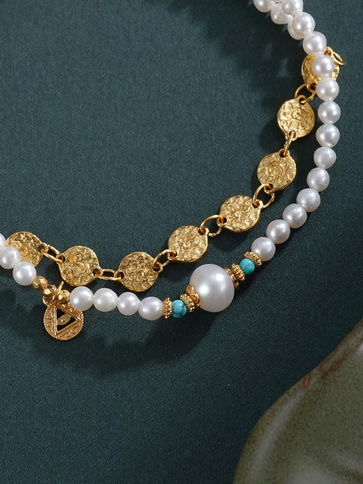 子佩集【璀璨年华】银S925珍珠惜王妃手链【QNS0010】3mm珠镀金绿松石三角之力金币2601 商品图6