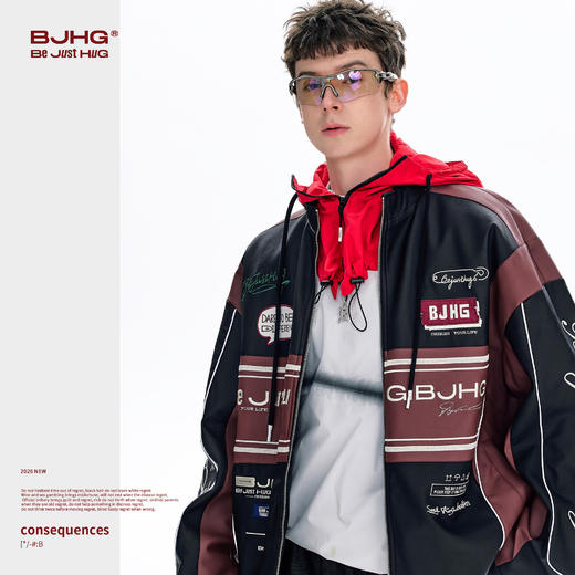 BJHG不计后果机车风夹克外套男款春季美式刺绣蛋白皮棒球服皮衣女 商品图1