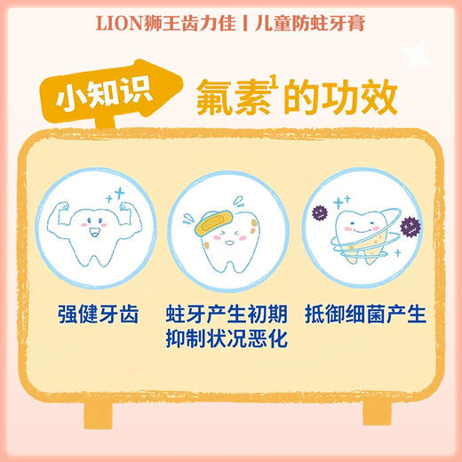 LION狮王齿力佳儿童防蛀牙膏2岁以上含氟防蛀草莓味60g 【一般贸易仓发货】 商品图5
