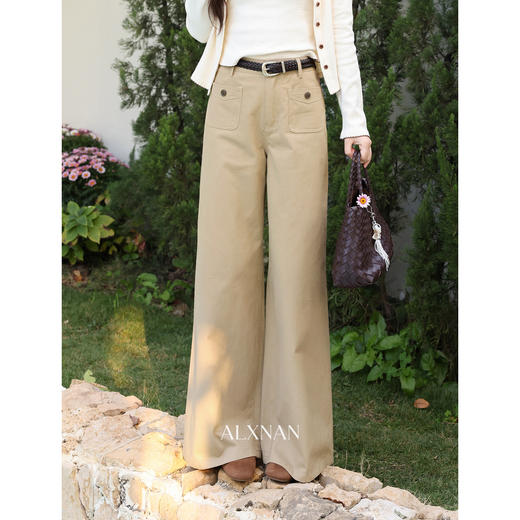 鹿向南「软雾行踪」卡其色直筒休闲裤女春季宽松显瘦阔腿高腰长裤 商品图3