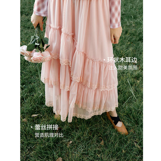 法式优雅不规则木耳边蕾丝拼接网纱半裙女春季新款显瘦气质a字裙 商品图2