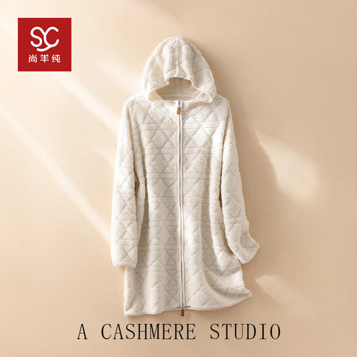 100%Baby小山羊绒~毛巾绣连帽双拉链中长款外套BABY260486 商品图3