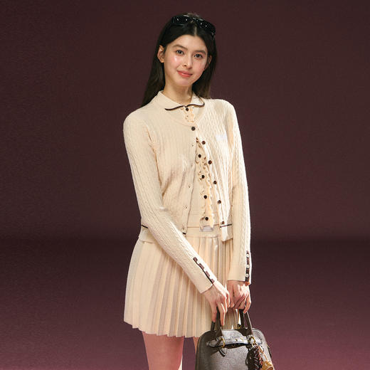 Ariseism 绞花针织毛衣开衫背心短裙三件套套装女春季新款 商品图2