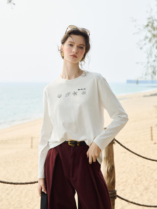 OLrain欧芮儿2026米白色T恤百搭宽松透气休闲上衣 商品图2