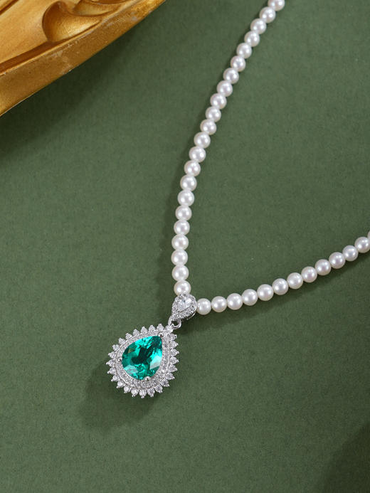 子佩集【绿漾之境】银S925珍珠惜王妃项链【ZZXL027】2.8mm珠绿水滴2601 商品图3