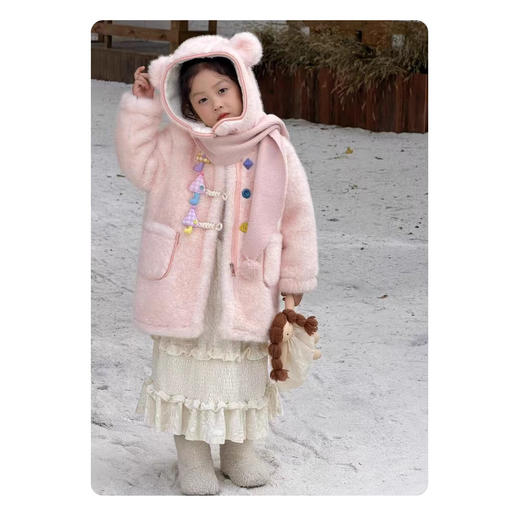 【优质柔软面料❗️潮流卡通可爱】女童加绒外套冬季2025新款儿童连帽加厚毛毛衣洋气宝宝甜美上衣潮。jc 商品图1