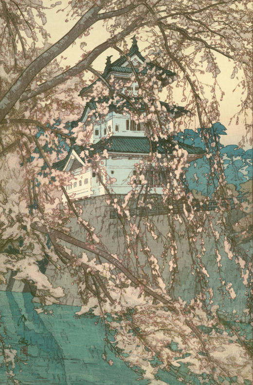 独角鹿西洋古董1935年日本昭和时代著名画家吉田博签名创作新版画作品《櫻八題 弘前城》 商品图2