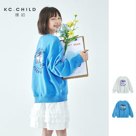 克莱茵蓝预售3.31发 花灰色3.20发 棵初26年春季新款亲子中大女童小猫印花圆领卫衣趣味棉感休闲上衣