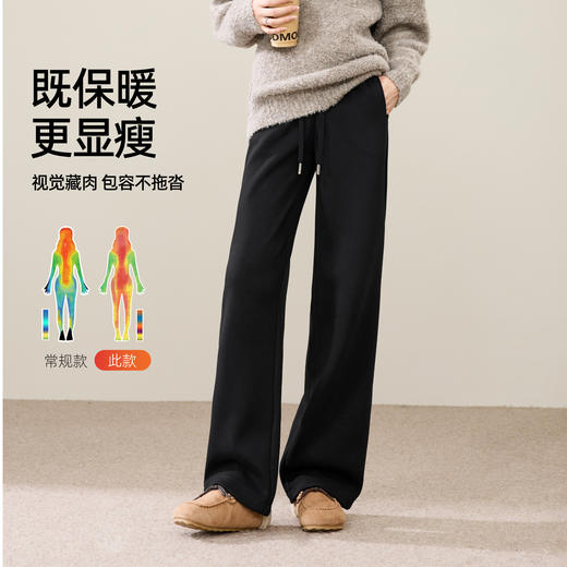 【即将下架！醋酸羊毛-加绒-直筒裤】逸阳冬款保暖高腰垂感休闲糯米窄版阔腿裤1938 商品图4