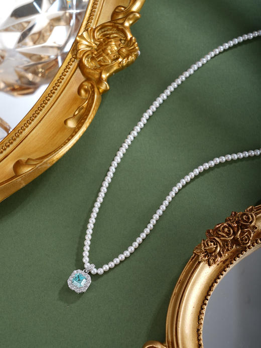 子佩集【素蓝方糖‌】银S925珍珠惜王妃项链【ZZXL018】2.8mm珠蓝方块2601 商品图2