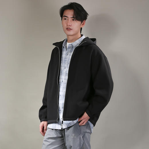 DRONKOO 2026 连帽帽子下摆袖口撞梭织料针织中厚开衫 商品图1