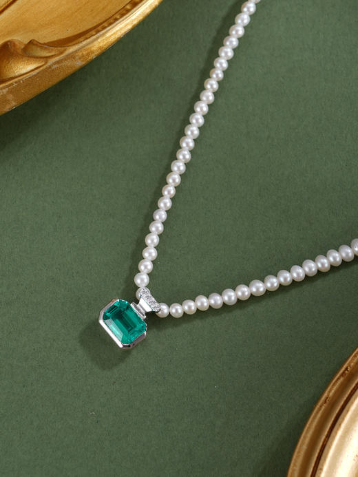 子佩集【青翠微澜】银S925珍珠惜王妃项链【ZZXL013】2.8mm珠绿方块2601 商品图3