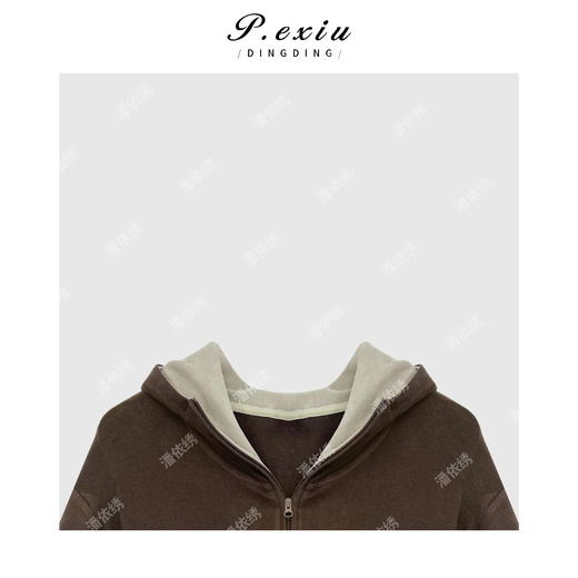 04-2潘依绣丁丁宠粉韩版简洁百搭假两件连帽撞色卫衣 Q4549 商品图2