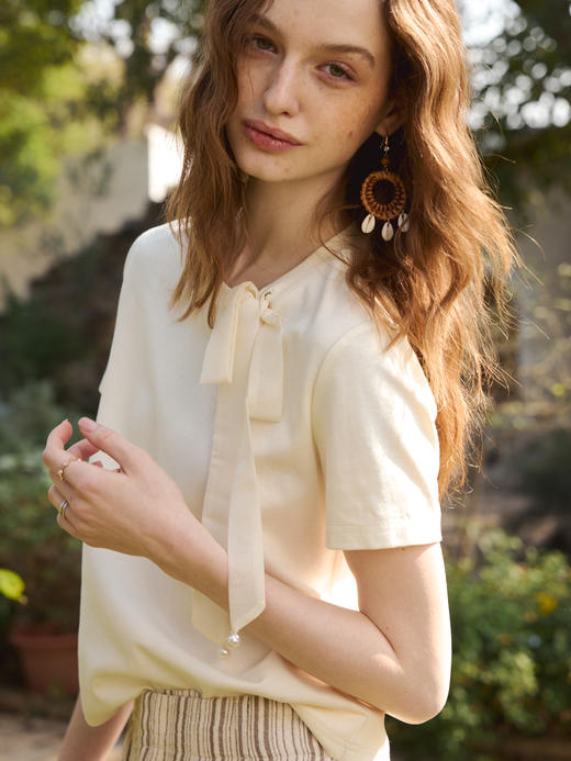 OLrain欧芮儿2026杏色T恤百搭显瘦舒适透气休闲上衣 商品图2