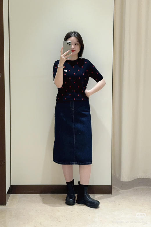 115-2 排他性独家圆正 小禾 新年系列 章仔棉弹牛仔面料  牛仔半身裙 商品图4