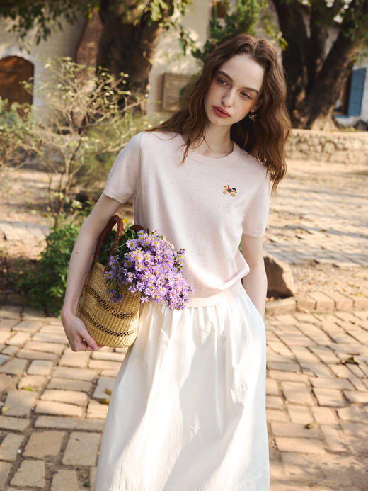 OLrain欧芮儿2026粉色针织短袖T恤舒适百搭休闲上衣 商品图1