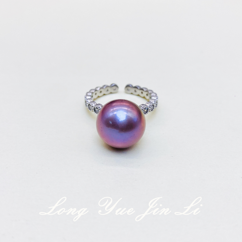 S925珍珠戒指（淡水紫珠）；12mm