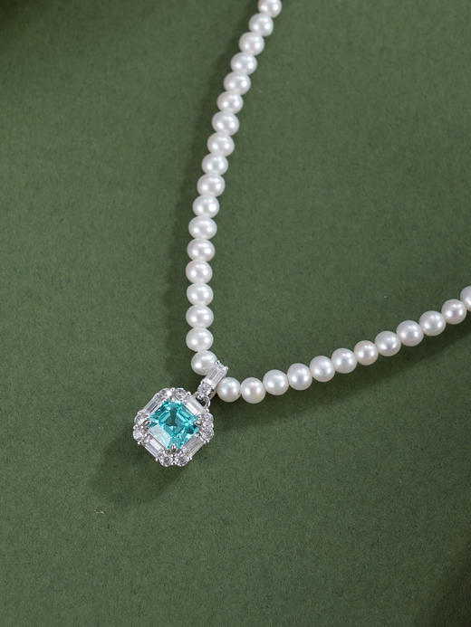 子佩集【静海听澜】银S925珍珠惜王妃项链【ZZXL010】2.8mm珠蓝方块2601 商品图3