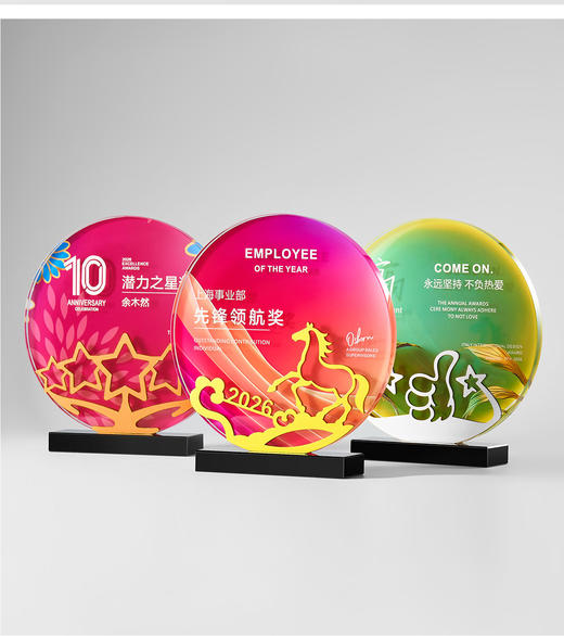 高档炫彩水晶奖杯定制创意圆形金属奖牌刻字纪念品企业年会颁奖杯 商品图8