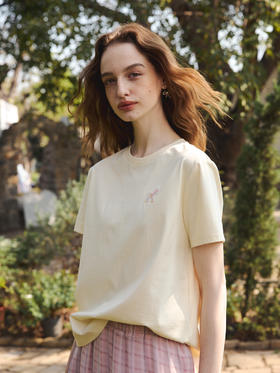 OLrain欧芮儿2026米黄色T恤夏季宽松百搭休闲上衣