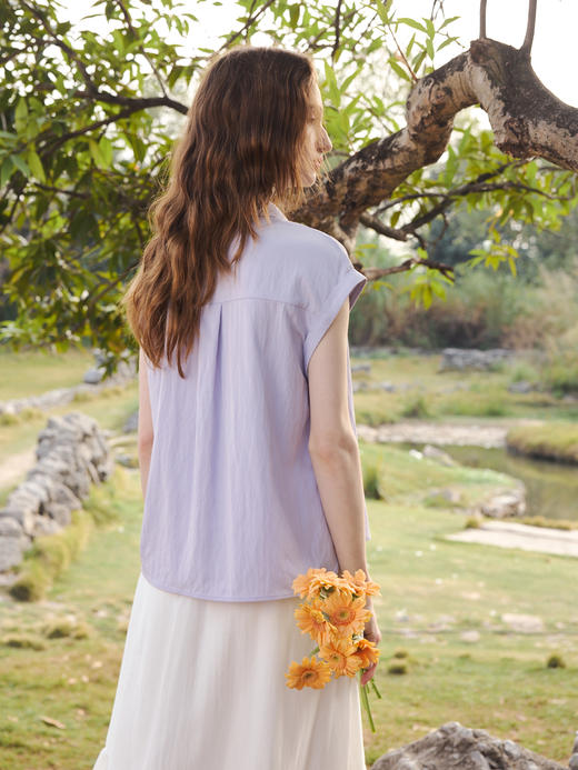 OLrain欧芮儿2026新款女紫色短袖衬衫优雅百搭 商品图4